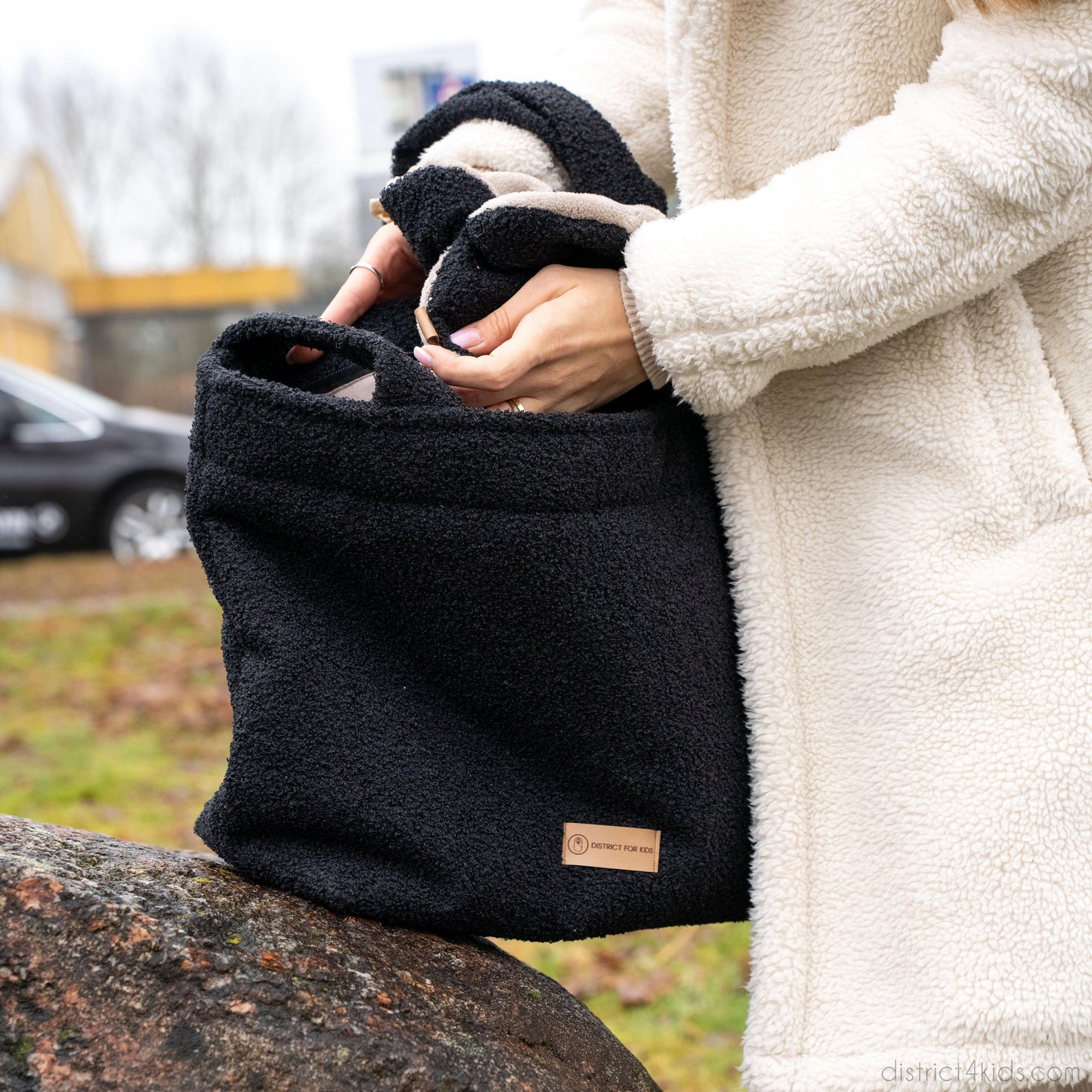 Wickeltasche Bouclé Teddystoff für den Kinderwagen - Mom bag