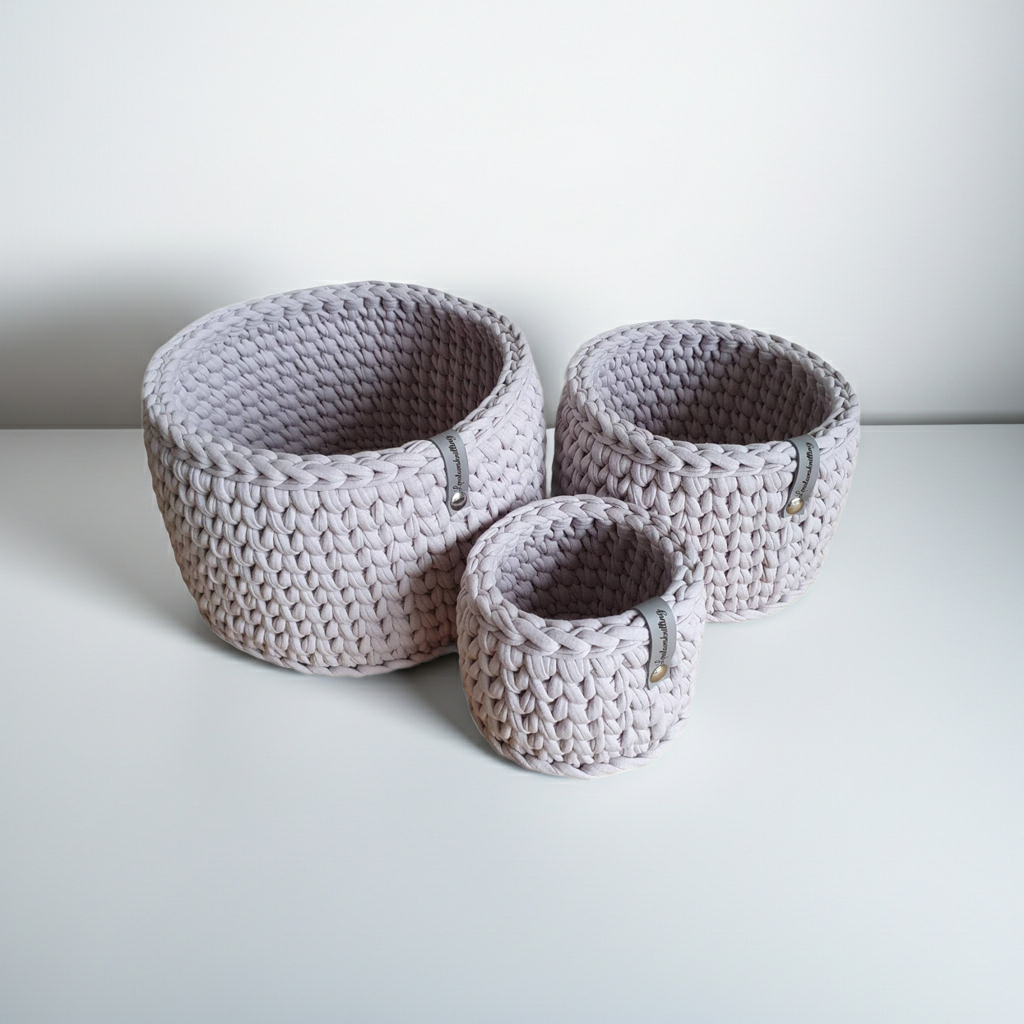 Ensemble de 3 paniers crochetés en fil textile Idéal pour la table à langer