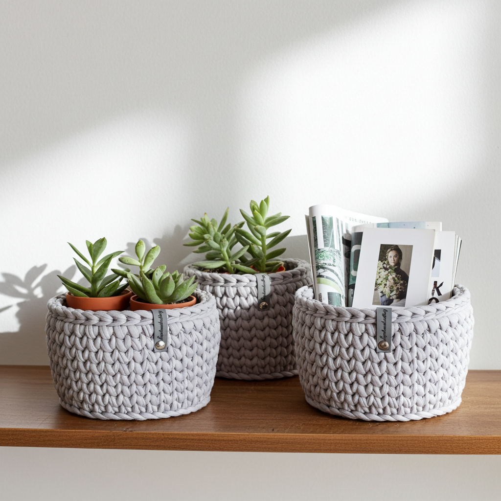 Ensemble de 3 paniers crochetés en fil textile Idéal pour la table à langer