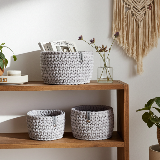 Ensemble de 3 paniers crochetés en fil textile Idéal pour la table à langer