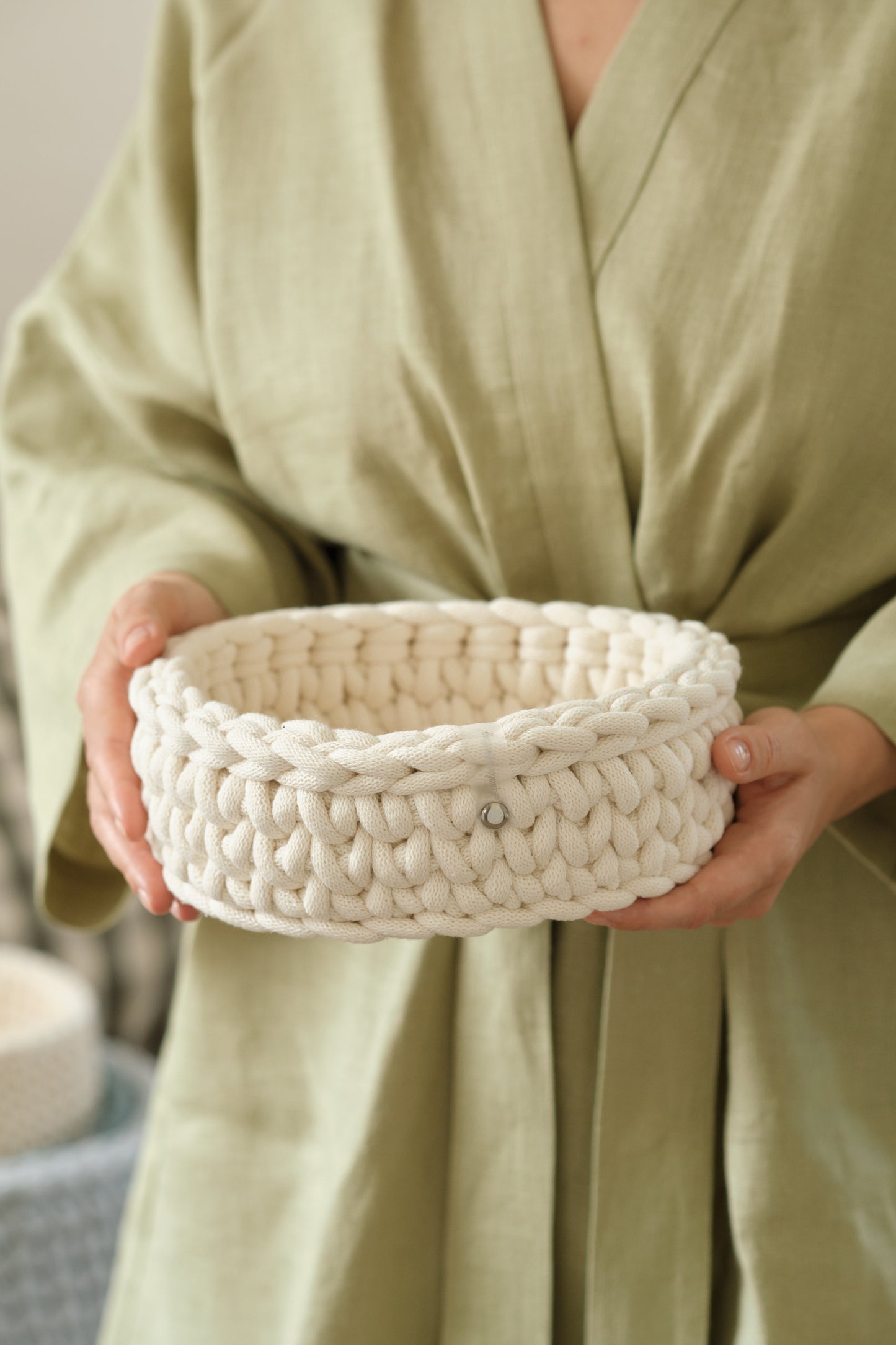 Organic cotton cord crocheted bread basket