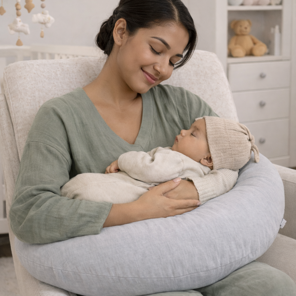 Stillkissen U-Form Musselin mit abnehmbaren Bezug – ergonomisches Mondstillkissen