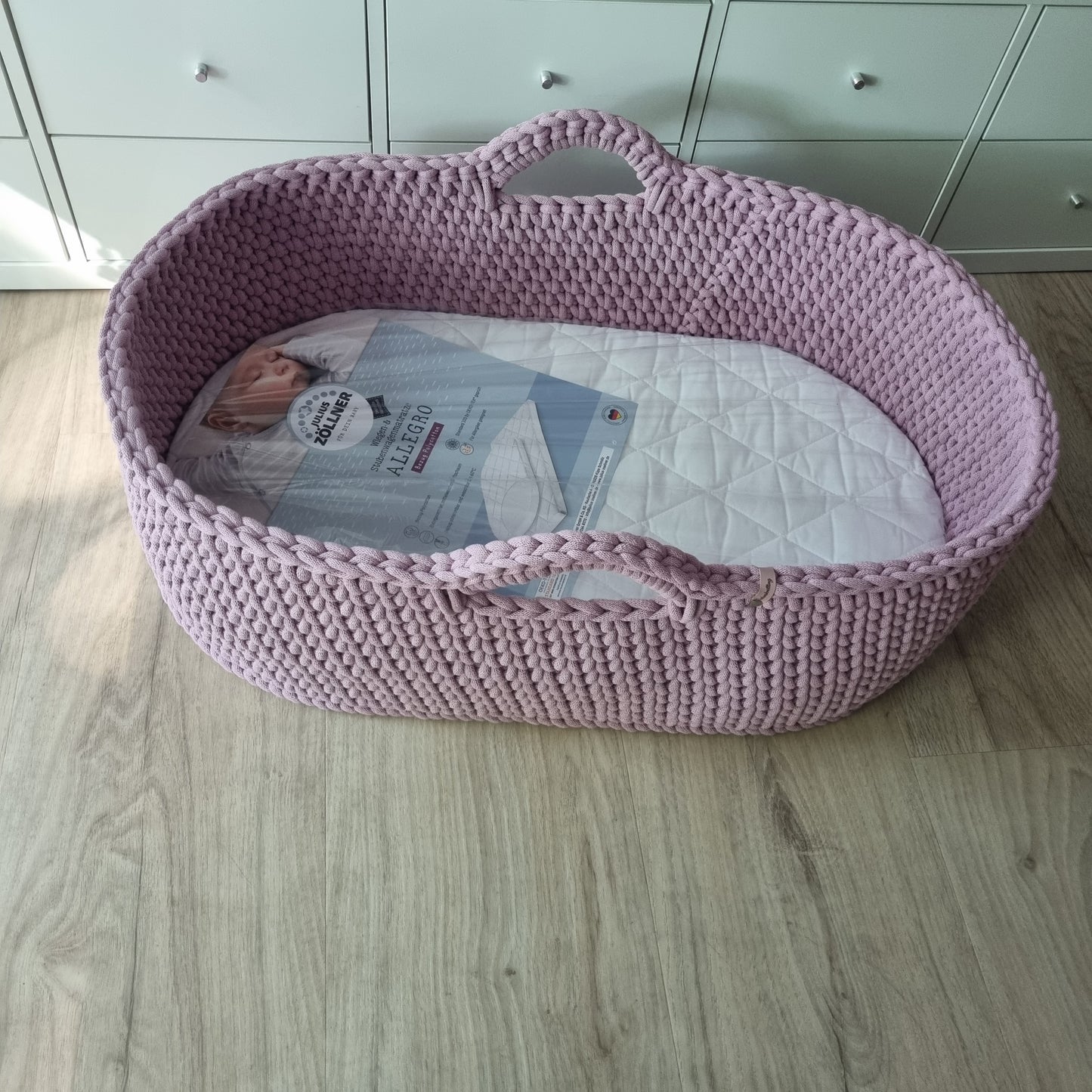 Moses basket baby cradle crocheted from Oeko-Tex cotton