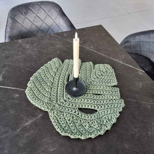 Decoración de mesa Manteles individuales Posavasos Camino de mesa Tejido a crochet con forma de hoja de monstera