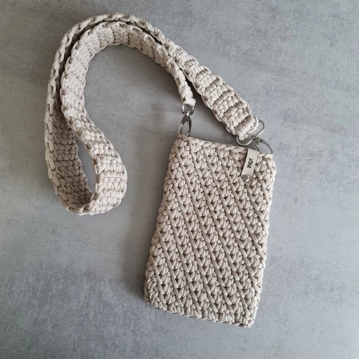 Crochet mini bag with adjustable strap