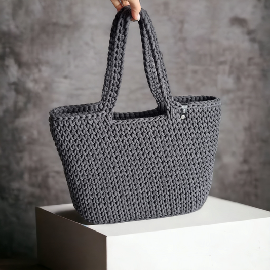 Einkaufstasche Shopper Strandtasche gehäkelt aus recycelten  Öko-Tex Baumwolle