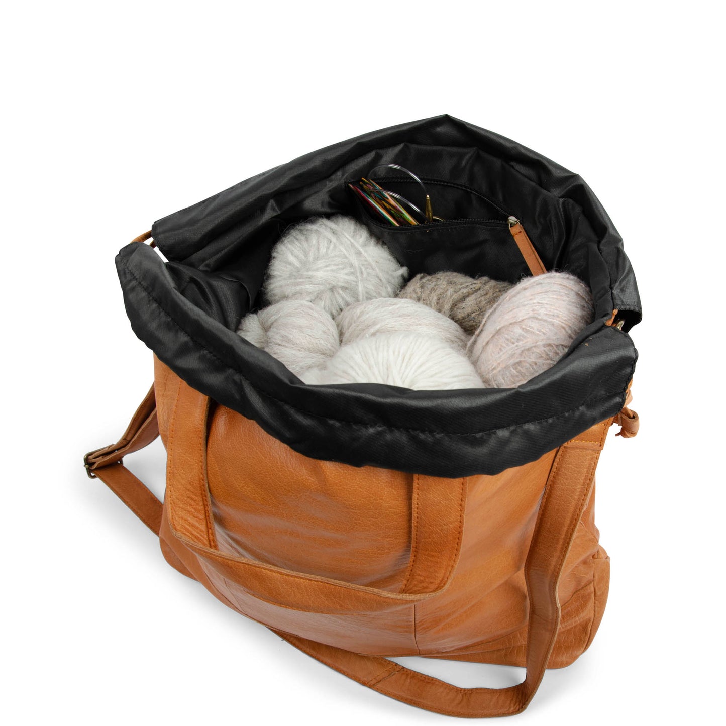 MUUD Lofoten XL Handgemachte Projekttasche Stricktasche aus Leder / Shopper