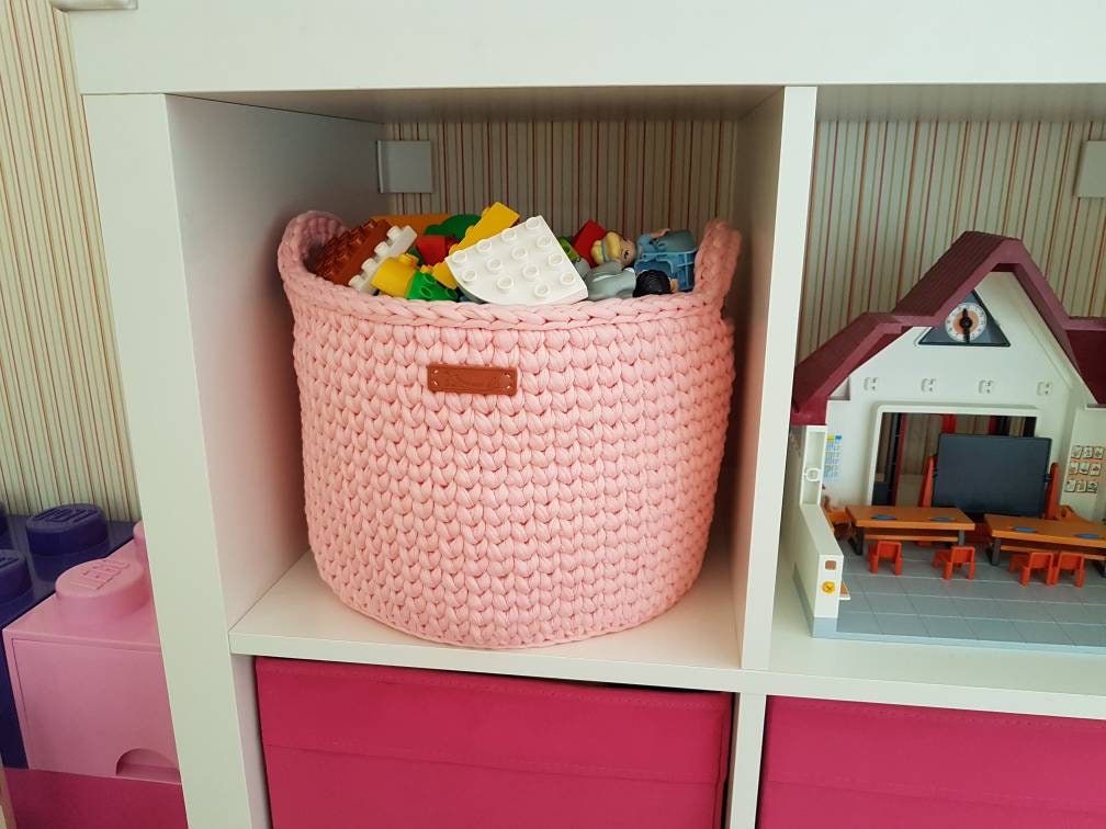 Chambre d’enfant Chambre de bébé Panier à jouets crocheté à partir de coton recyclé