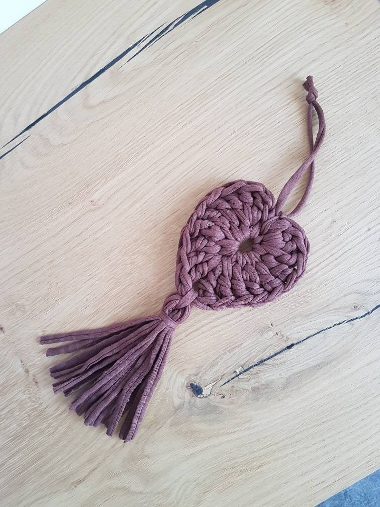 Crocheted heart with tassel wall decoration pendant boho heart baby room wall hanging