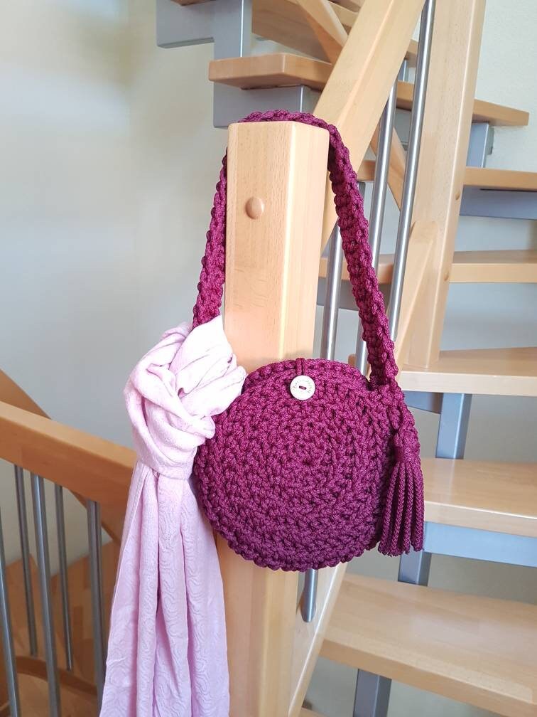 Handmade boho crochet bag round