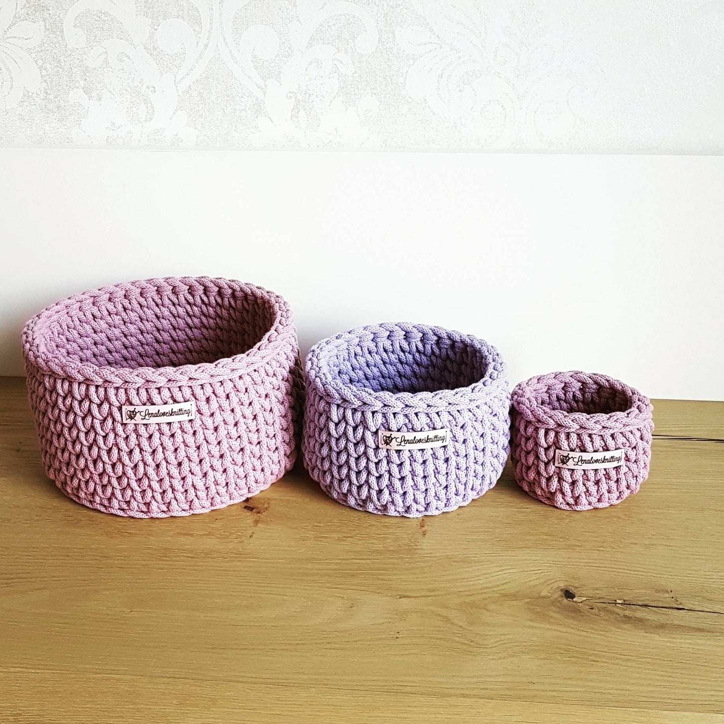 Conjunto de 3 cestas tejidas a ganchillo con cordón de algodón idea de regalo baby shower