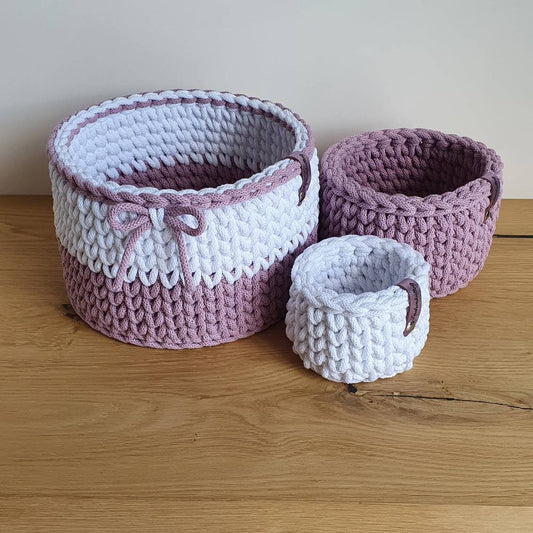 Set of 3 baskets crocheted from cotton cord gift idea baby shower