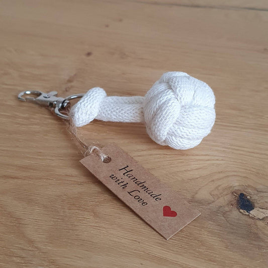 Monkey fist macrame knot keychain made of cotton cord knotted