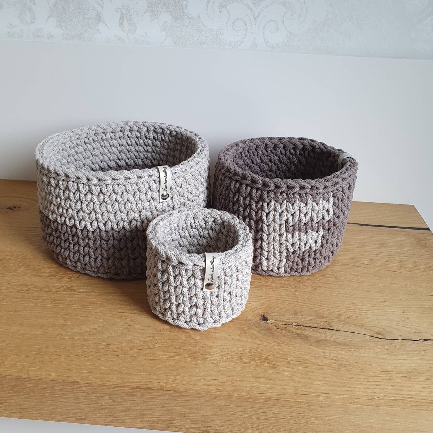 Conjunto de 3 cestas tejidas a ganchillo con cordón de algodón idea de regalo baby shower
