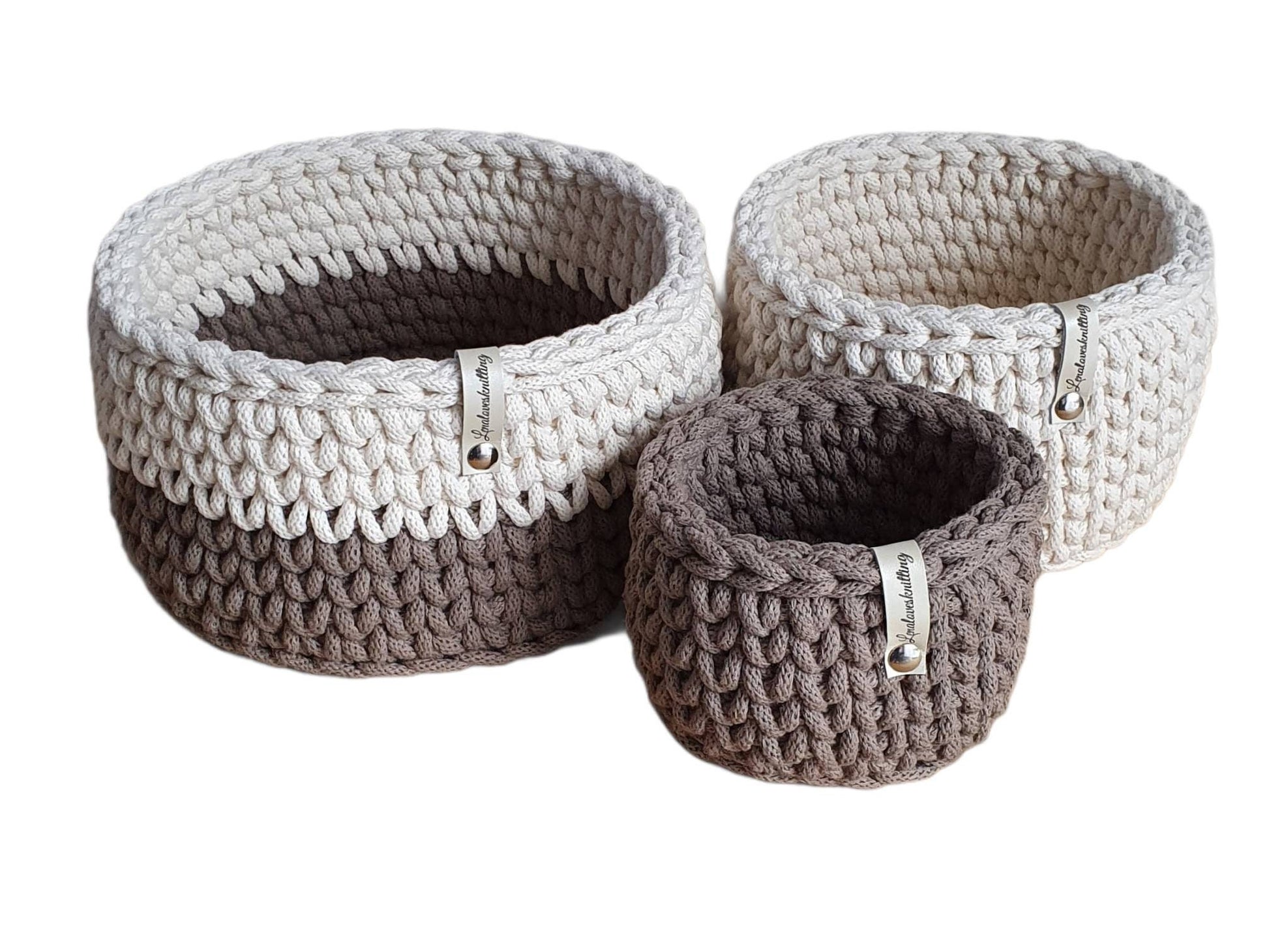Set of 3 baskets crocheted from cotton cord gift idea baby shower –  lenalovesknitting