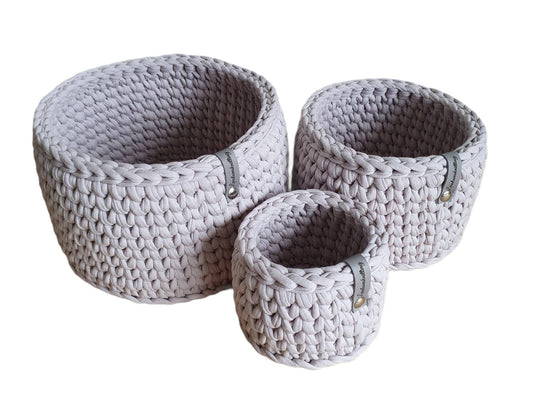 Set of 3 baskets crocheted from the textile yarn Ideal for the changing table