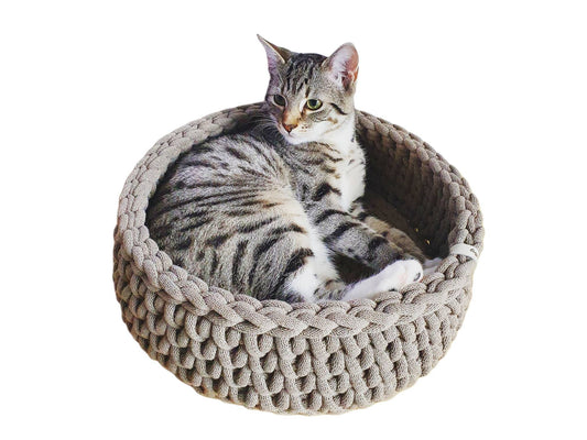 Katzenkorb Katzenbett Hundekorb Kitten Welpen aus 100% recycelten Baumwollgarn gehäkelt