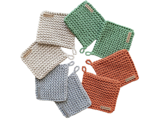 Set of 2 knitted pot holders pot coasters made from recycled cotton coasters for the kitchen
