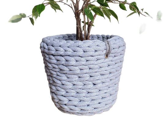 Jardinière en pot de fleurs crochetée en tricot grossier en coton recyclé