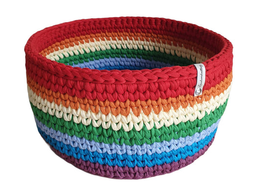 Cesta arcoiris cesta de almacenamiento Utensilo tejido a ganchillo con hilo textil de algodón reciclado Diferentes tamaños