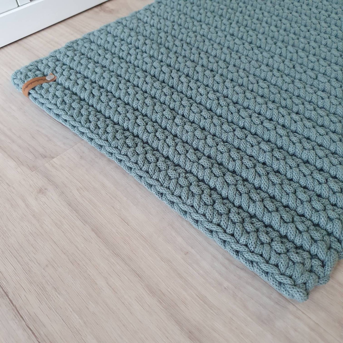 Handmade doormat crocheted from 100% washable recycled cotton