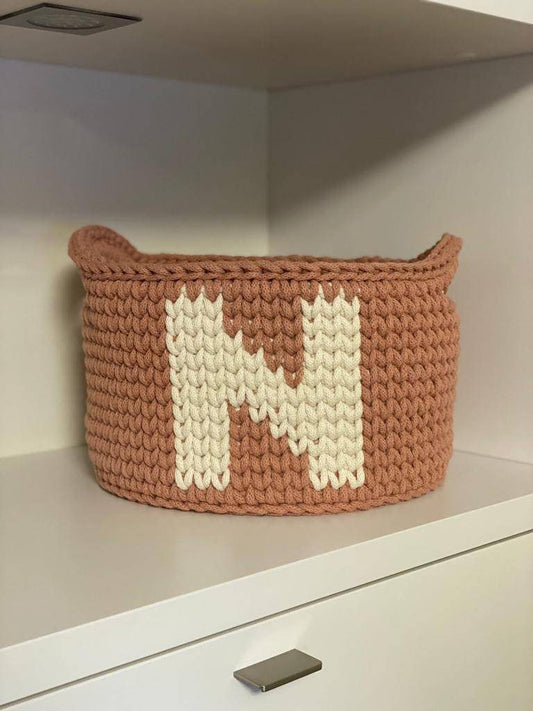 Utensilo basket personalized with handle crocheted from recycled textile yarn