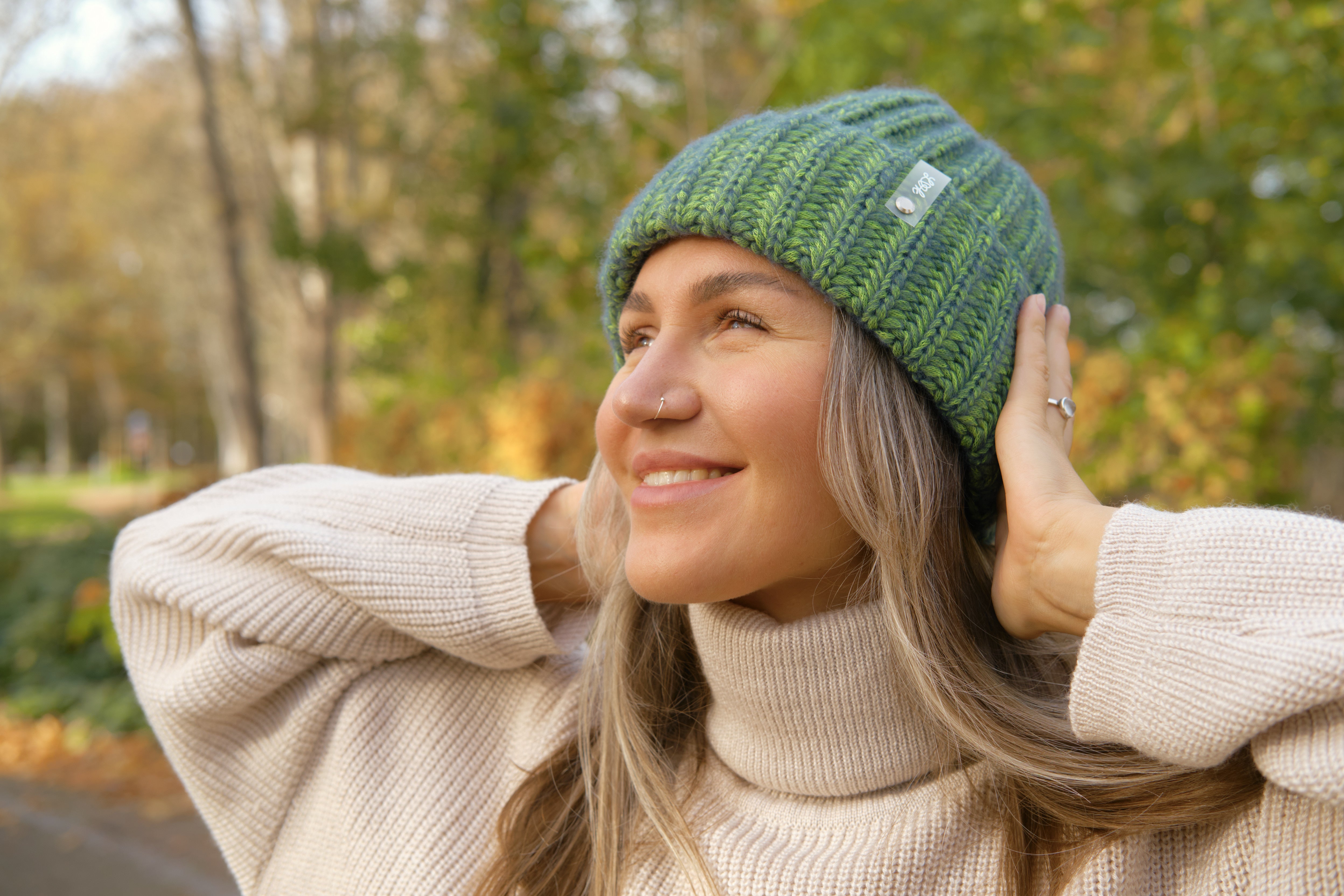 Hand-knitted hat in neon colors